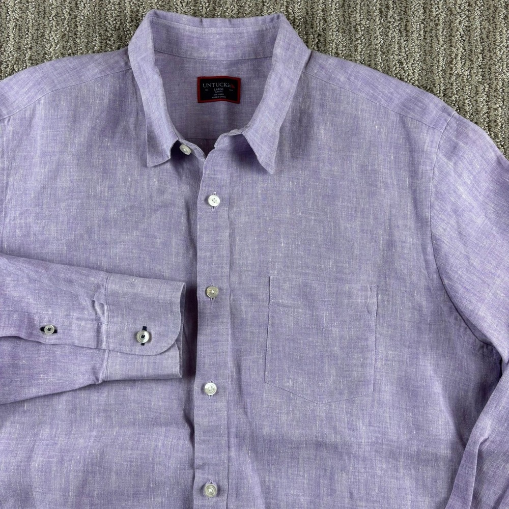 UNTUCKit Selegas Men's‎ Large Purple Linen Button Down Shirt Long Sleeve Casual - Picture 2 of 10